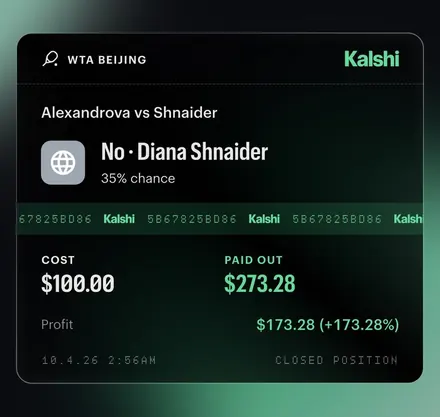 Kalshi slip: No on Shnaider, WTA Beijing